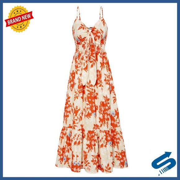 Dresses & Skirts - Summer Maxi Dress with Tie Front, Spaghetti Straps, Pockets, Flowy